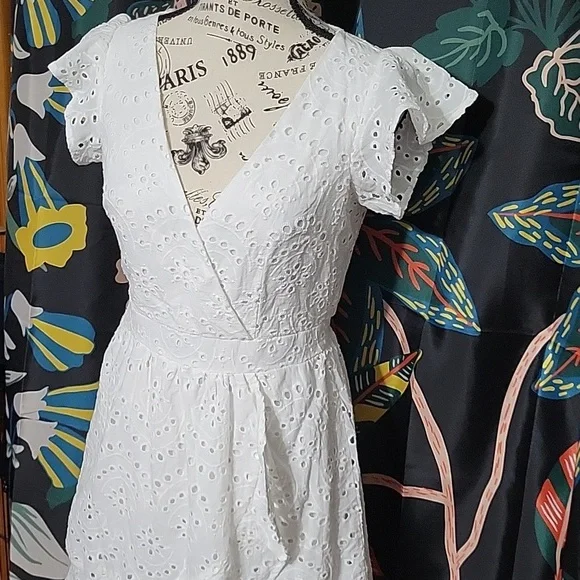 Japna White Eyelet Wrap Midi Dress - Picture 7 of 14